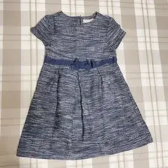 140 ZARA ワンピース　ツイード　半袖　ネイビー　冠婚葬祭　女の子