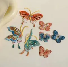 0959 蝶々刺繍ワッペン 7枚セット アップリケ マルチカラー