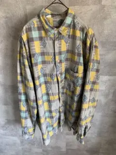 MEXX 長袖ロングシャツ　総柄　チェックシャツ　グレー　イエロー　古着