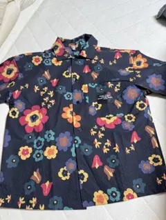 花柄 ダークブルー アロハシャツ
