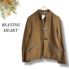 美品BEATING HEARTノーカラージャケット 2 ブラウン シルク4118