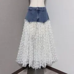 アズノゥアズピンキー デニム チュール ロング スカート 重ね着