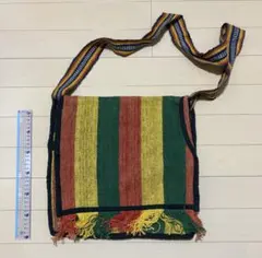 新品未使用★ラスタカラー 織生地 メッセンジャーバッグ エスニック フリンジ付