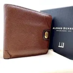 dunhill　二つ折り財布　レザー　ブラウン　ロゴ刻印　ゴールド金具のサムネイル
