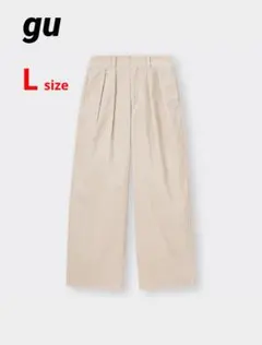 ■週末セール■guコーデュロイワイドパンツ アイボリー L