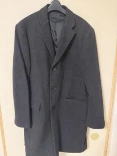 ユニクロ チェスターコート カシミヤ混 ダークグレー(チェック柄) XL