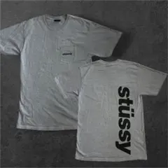 STUSSY バックロゴ ポケット Tシャツ グレー ストリート Y2K M