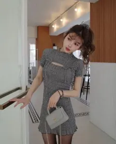 Darich リボンシャーリングギンガムミニワンピース　ブラック　フリーサイズ