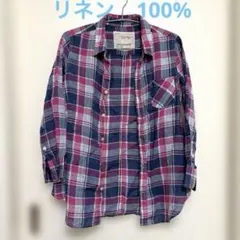 ￼ BACK NUMBER チェック柄シャツ　M 麻100%
