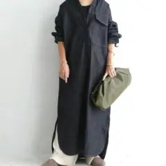 アンティカ antiqua デニムロングシャツワンピース パターントルソー