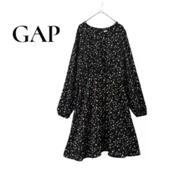 GAP ギャップ　総柄　タック入り　小花柄ワンピース　ブラック　サイズ4のサムネイル