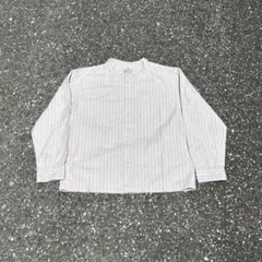 無印良品 洗いざらしオックススタンドカラー長袖シャツ（ベージュ ストライプ）