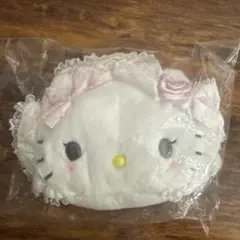 ハローキティ　フェイス形ポーチ ホワイトフリル ロリータ サンリオ