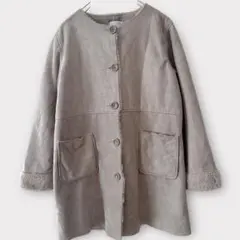 美品✨ フェイクムートンコート ノーカラー ボア Mサイズ グレージュ