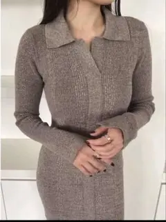 [毎年定番]カラーネックタイトニットワンピース M グレー ラグナムーン 長袖