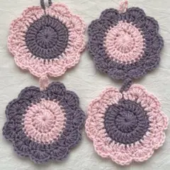 北欧☆かわいいお花のアクリルたわし☆エコたわし☆グレーとネイビー