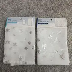 シースルー　フリークロス&カフェカーテン　雪の結晶柄　2枚セット