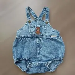 futafuta デニムサロペット くま刺繍ロンパース 70cm