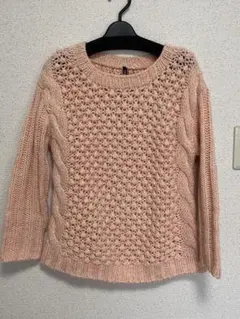 アンタイトル　ピンク ケーブル編み ニットセーター 長袖