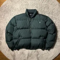 美品 90s ラルフローレン 刺繍ロゴ ヌプシ 肉厚 ダウンジャケット グリーン