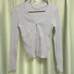 新品未使用リブ編みライトグレー長袖カーディガン