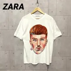 ZARA ザラ　ホワイト　Tシャツ　トップス　インパクト　フェイス　プリント　白