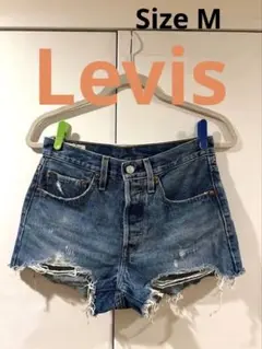 Levis ダメージブルー色デニムマイクロミニショーツサイズW26