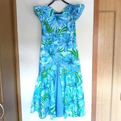 フラダンス ドレス ムームー ブルー系 ハイビスカス柄のサムネイル
