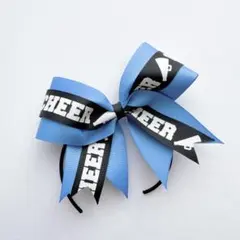 チア☆リボンゴム☆チアボウ☆くすみブルー×白CHEER黒☆ハンドメイドのサムネイル