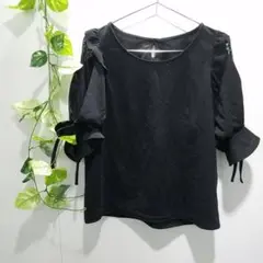 ★グレイル GRL ショルダーレースリボンフリルトップス 無地 ガーリー 薄手