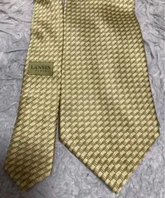 美品 LANVIN ランバン シルク ネクタイ ゴールド メンズ ブロック柄
