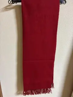 無地 フリンジ付き マフラー レッド