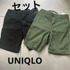 UNIQLO ユニクロ　黒とオリーブグリーンのショートパンツセット売り