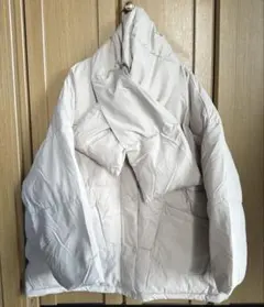 マフラー付き ノーカラー フェイクダウンジャケット ベージュ2