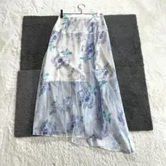 ■【ランゲージ】38 白地 花柄 総柄 ラップ風 スカートロング丈 シフォン生地