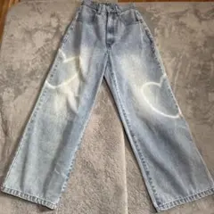ワイドデニムパンツ ハートデザイン