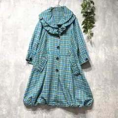 大きな二重襟が可愛い ワンピース スプリングコート チェック