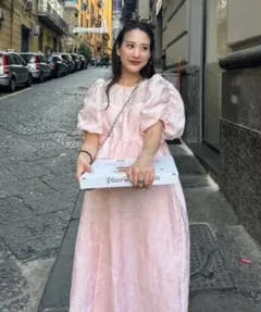 ANDRESD バブルスリーブジャガードドレス