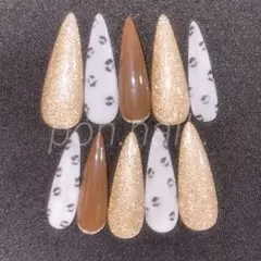 ヒョウ柄 ネイルチップ ブラウンネイル 秋ネイル