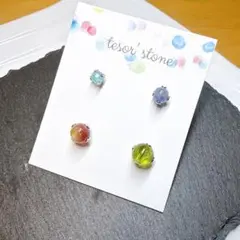 片耳ピアス4種　天然石一粒ピアス/サージカルステンレス