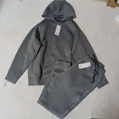 新品UNIQLOウルトラストレッチドライスウェットプルパーカ＆パンツLグレー