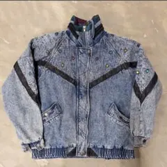 古着 90年代 ケミカルウォッシュ デニムジャケット デザインGジャン S