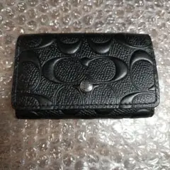 中古 COACH コーチ キーケース シグネチャー ロゴ 黒 76986