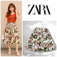 大きいサイズ　ZARA ボタニカルコットンスカート　花柄　総柄　XL相当　春夏のサムネイル