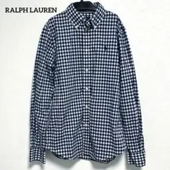 ラルフローレン　ギンガムチェック　青　スリムフィット　M長袖　刺繍　コットン　綿