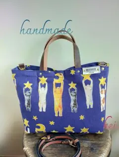 まろまま様専用☆希少！ネコ柄　夜まで待てない　2way ショルダー　ネイビー