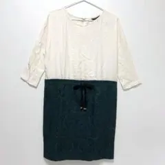 Chez toi シェトワ 切替ワンピース 緑 七分袖 リボン 上品デザインのサムネイル