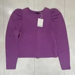 ZARA パープル パフスリーブ長袖トップス