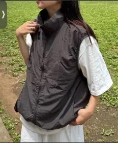 【ユニセックス】撥水ドロストナイロンベスト Lサイズ　ブラック