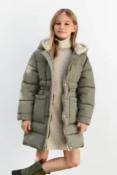 ZARA KIDS オリーブグリーン フード付きロングコート